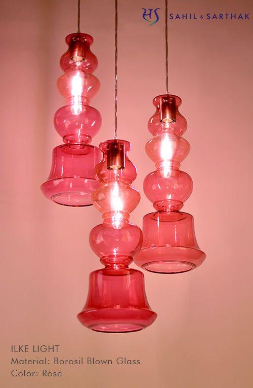 Ilke Lamp in Rose  Blown Glass by Sahil & Sarthak